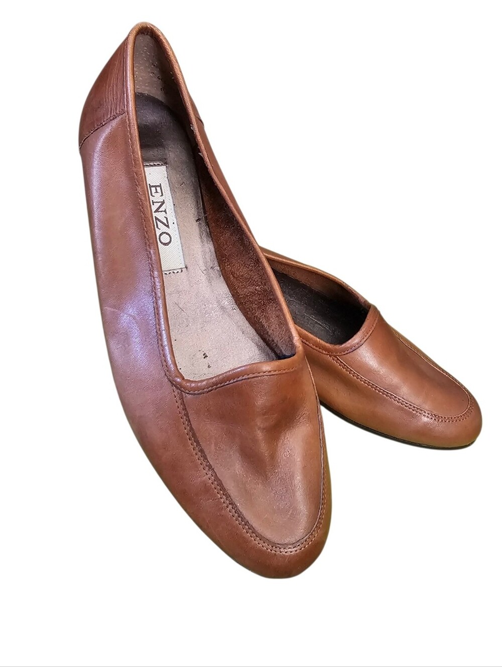 Enzo Brown Leather Slip-On Flats